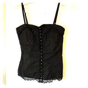 Polka dot bodice top. Convertible to strapless.